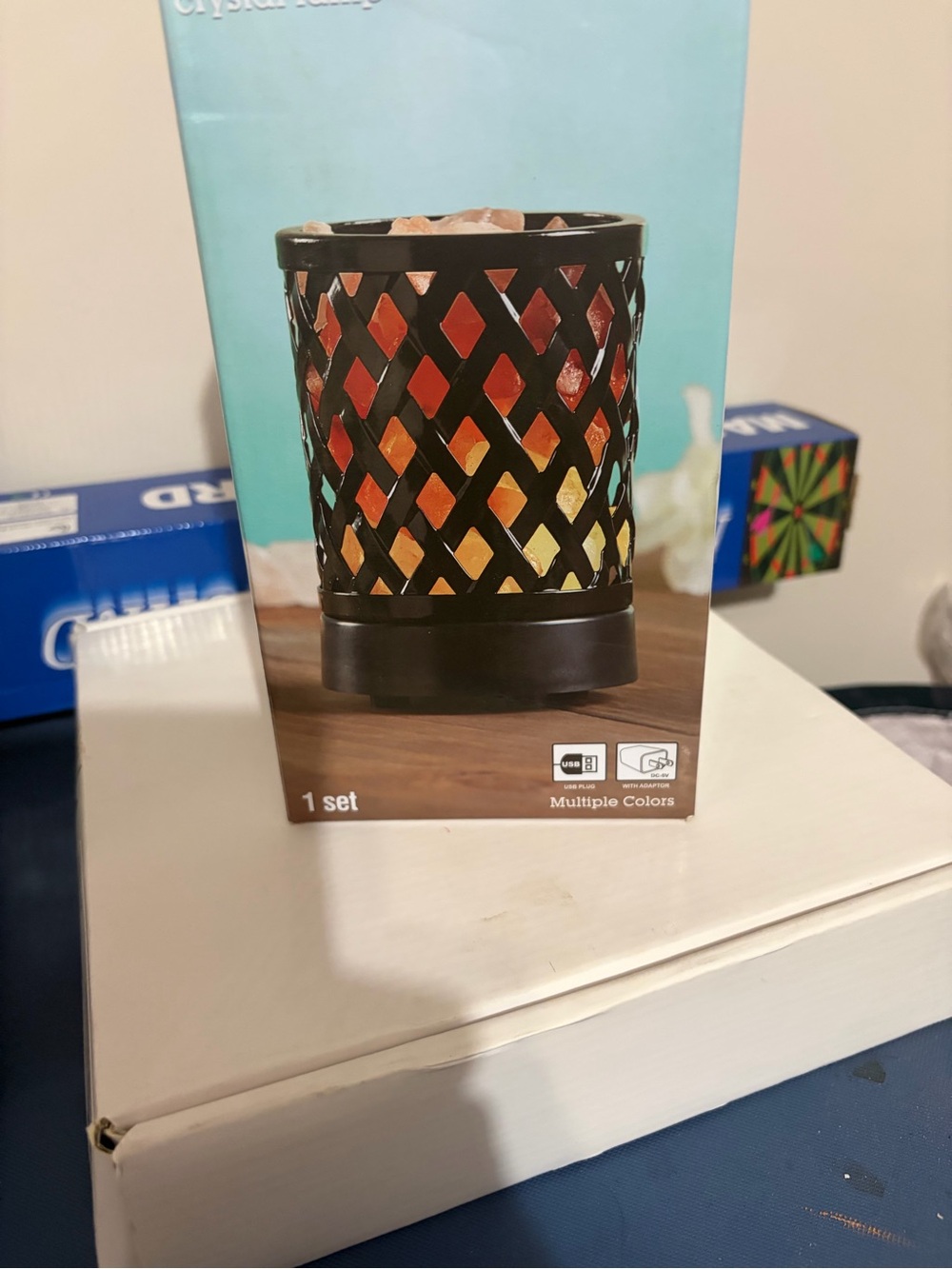 Black Lattice Himalayan Salt Lantern with Multi-Color Glow